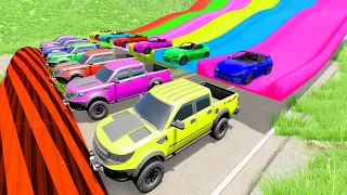 Cars vs Slide and Colors with Portal Trap - Trucks vs Bus vs Deep Water Potholes | HT Gameplay Crash
