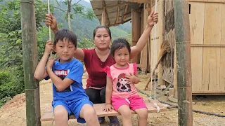 Single mother makes swings for her children and harvests luffa to sell.