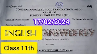 Class 11th English Answer Key|Solution| DOE final examination (2023-24)| Morning shift .