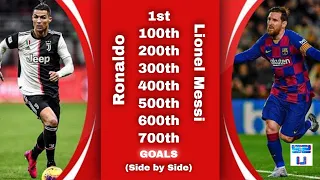 Ronaldo vs Messi (side by side) 1st, 100th, 200th, 300th, 400th, 500th, 600th & 700th GOAL