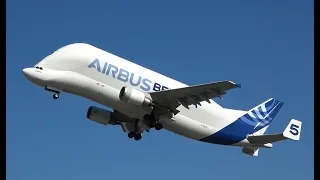 4K | Impressive Super Transporter Airbus A300 Beluga | Sunny Take off Airbus Factory Hamburg