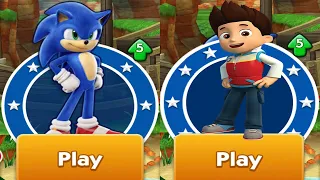 Sonic Dash vs Paw Patrol Ryder Run - All Characters Unlocked - Sonic the Hedgehog Gameplay