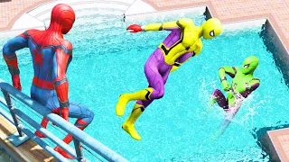 GTA 5 Rainbow Spiderman Jumping off Highest Buildings (Euphoria Physics/Ragdolls) #10