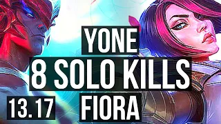 YONE vs FIORA (TOP) | 8 solo kills, 10/1/1, 900+ games, Legendary, 1.1M mastery | TR Master | 13.17