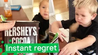 Instant Regret for Boy after Tasting Cocoa Powder 😂😂😂