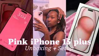 PINK IPHONE 15 PLUS UNBOXING +SETUP/ACCESSORIES *iOS 17* WHAT'S ON MY IPHONE