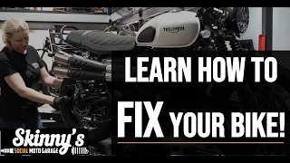 Want to learn how to fix your bike? | Skinnys Social Garage Tour | DIY Moto Workshop