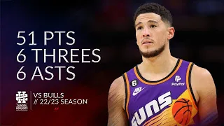 Devin Booker 51 pts 6 threes 6 asts vs Bulls 22/23 season