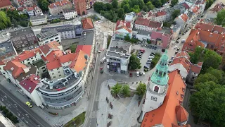 Poland / Olsztyn - Town Hall and the surrounding area from a bird's eye view. 4K 29/07/2023