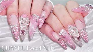 sub) Pink Tweed Chanel Nails✨🎀/🇰🇷Korean Nails / Tweed nails / marble nails / nail art / nail ASMR