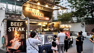 korean street food Truck, Amazing Korean Beef Steak, Korean street food