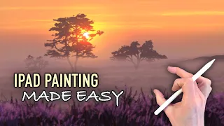 IPAD PAINTING MADE EASY - Misty Dawn Sunrise landscape tutorial in Procreate