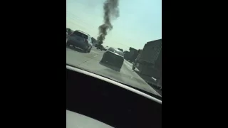 Traffic Jam in 60 E Pomona Fwy cause by burning vehicle