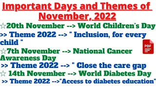 Days and Themes of November 2022 | Important Days of November 2022 & Themes | TOTAN SID |