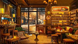 Relaxing Piano Jazz Instrumental Music with Crackling Fireplace in Cozy Coffee Shop Ambience ☕