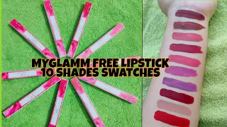 10 SHADES FREE LIPSTICK MYGLAMM LIT LIQUID MATTE LIPSTICK SWATCHES|SHORTS|MYGLAMM FREE LIPSTICK