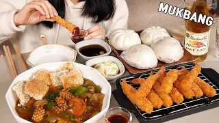 MUKBANG :) seafood nurungji soup | fried shrimp | ho-bbang.