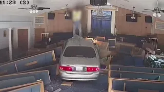 Man drives car right into Mount Calvary Baptist Church in Houston