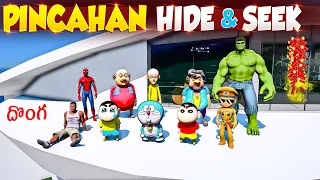 Pinchan Playing Hide And Seek With Shinchan Doraemon Avengers & Little Singham ⛄Shinchan Camping🤣