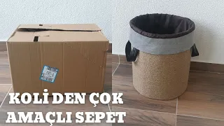 DIY - halat ipten sepet yapımı/rope basket/koliden sepet yapimi/hasir ip sepet