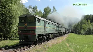 [4K] "Долгожданный" 2ТЭ10В-4457 вывозит вагоны с Загорского трубного завода / 2te10v / 10d100 power