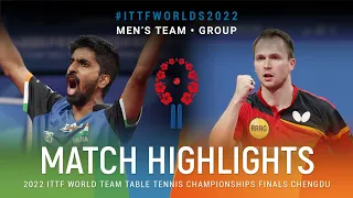 Highlights | Sathiyan Gnanasekaran (IND) vs Benedikt Duda (GER) | MT Grps | #ITTFWorlds2022