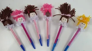 DIY How to make a pen decorated with a yo-yo doll