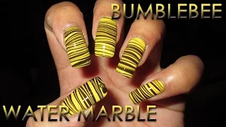 Bumblebee | Water Marble March 2012 #8 | DIY Nail Art Tutorial