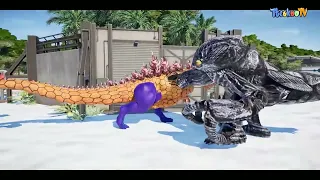 Spiderman Godzilla,King Ghidorah,Gigan I Rex  ,Jurassic World Evolution dinosaurs fight in snow