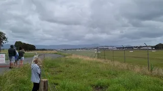 F18 classic hornet taking off overhead