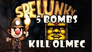 Spelunky - How To Kill Olmec With 5 Bombs Easy Strategy Tutorial