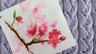 Sakura watercolor. Drawing for beginners. Easy drawing ideas. We draw flowers in watercolor