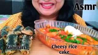 ASMR CHEESY SPICY CAKES(떡볶이)+GIMMARI FRIED SEAWEED ROLL(김말이 튀김)+EGG|ASMR MYWAY