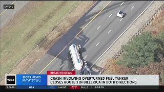 Route 3 in Billerica closed on both sides of highway after tanker truck crash