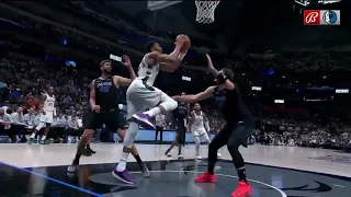 Luka Dončić takes the Giannis kick to the stomach but doesn't get the refs call 😬..