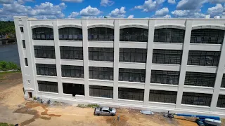 Aerial view of The White Mill, aka Dan River Falls renovation in Danville VA