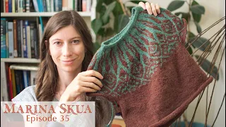 Marina Skua Podcast Ep 35 – Stranded yoke knitting, willow basket weaving, plying yarn in the garden