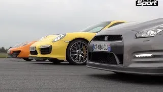 Drag Race : 911 Turbo S VS McLaren 12C VS Nissan GT-R (Motorsport)