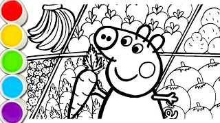 Peppa Pig Selling Fruit's & Vegetable's in Street Market Drawing Easy Coloring Pages for Children