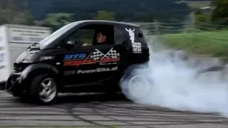 Smart Car with Hayabusa Turbo Engine! Smart Hayabusa Donuts and Burnout, Brutal Exhaust Sound!