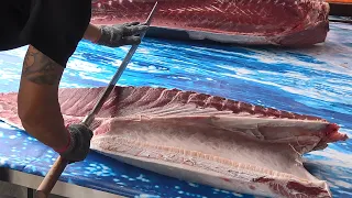 World's Sharpest Knife Cut Giant Bluefin Tuna / 巨大黑鮪魚切割秀,鮪魚金三角 - Taiwanese Street Food