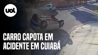 Vídeo flagra colisão e carro capotando em Cuiabá (MT)