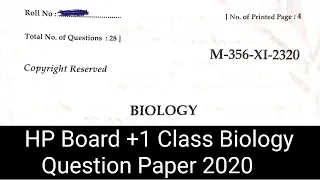 HP Board +1 Class Biology Question Paper 2020 | HP Board 11th Biology Question Paper 2020