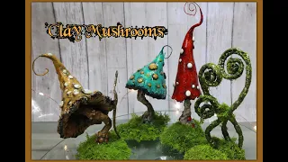 How to make these clay mushrooms.  Fairy garden mushrooms. Mushroom forest.  Cosclay Polymer clay.