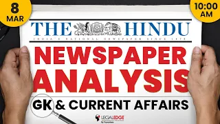 The HINDU for CLAT 2025 (8th March) | Current Affairs for CLAT | Daily Newspaper Analysis