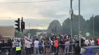 Leeds United fans celebrating premier league promotion