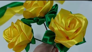 Как сделать розу из ленты за 5 минут🌹Satin ribbon rose in 5 minutes🌹Цветок за 5 минут