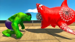 HULK GORO vs SPIDERMAN MEGALODON DEATH RUN - Animal Revolt Battle Simulator