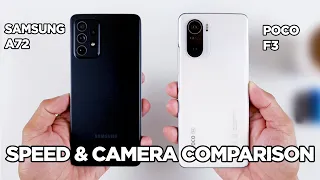 Samsung A72 vs POCO F3 SPEED TEST & CAMERA Comparison | Zeibiz