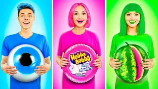 Desafío de comer alimentos de 1 color | Batalla de comida Rosa Vs Verde VS Azul por RATATA CHALLENGE